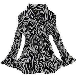 Y2K 2000’s Zebra Animal Chiffon Top Blouse Babydoll Button Up Bell Long Sleeve M